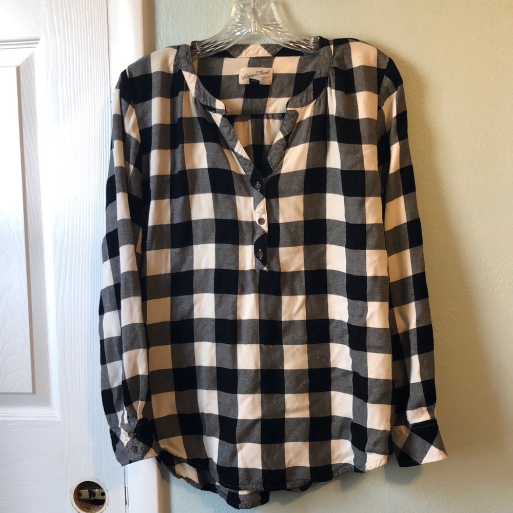 Flannel half-button top